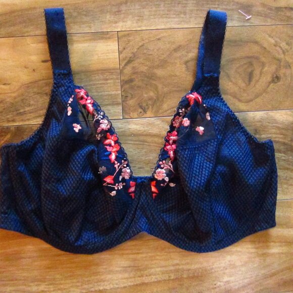 Elomi Blue Charley Unlined Sheer Lace Plunge Underwire Bra size 36I - Picture 1 of 7